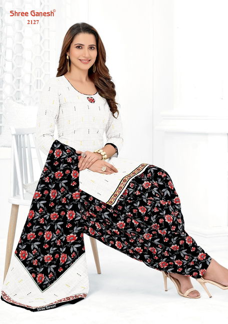 Shree Ganesh White And Black Printed Cotton Dress Material Catalog